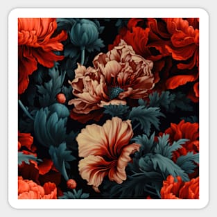 Dutch Nocturne: Luminous Floral Pastoral on Black Canvas Sticker